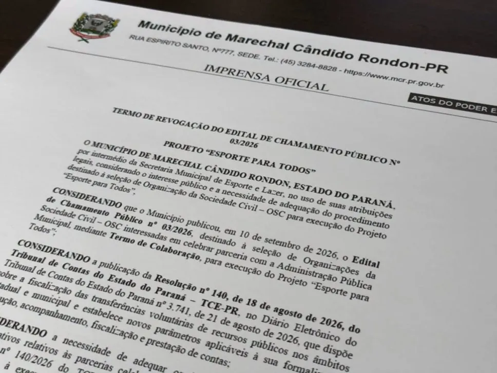 Prefeitura rondonense revoga edital do projeto “Esporte para Todos” e prepara novo chamamento público