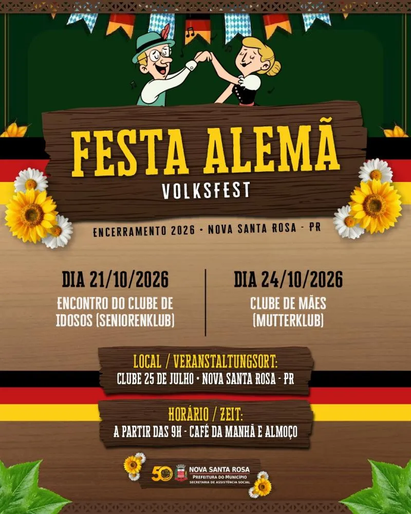 Assistência Social de Nova Santa Rosa realizará Festa Alemã nos dias 21 e 24 de outubro
