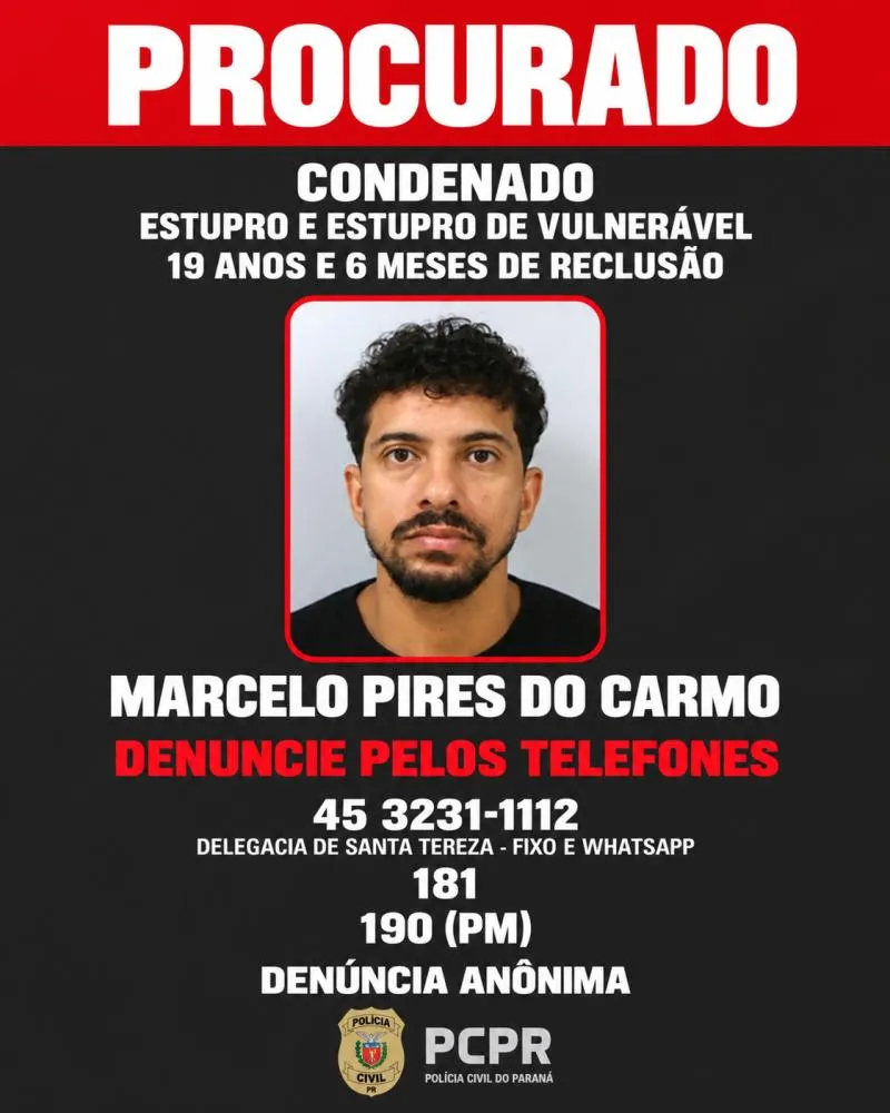 Polícia Civil divulga foto de condenado a mais de 19 anos de prisão por crimes sexuais em Lindoeste