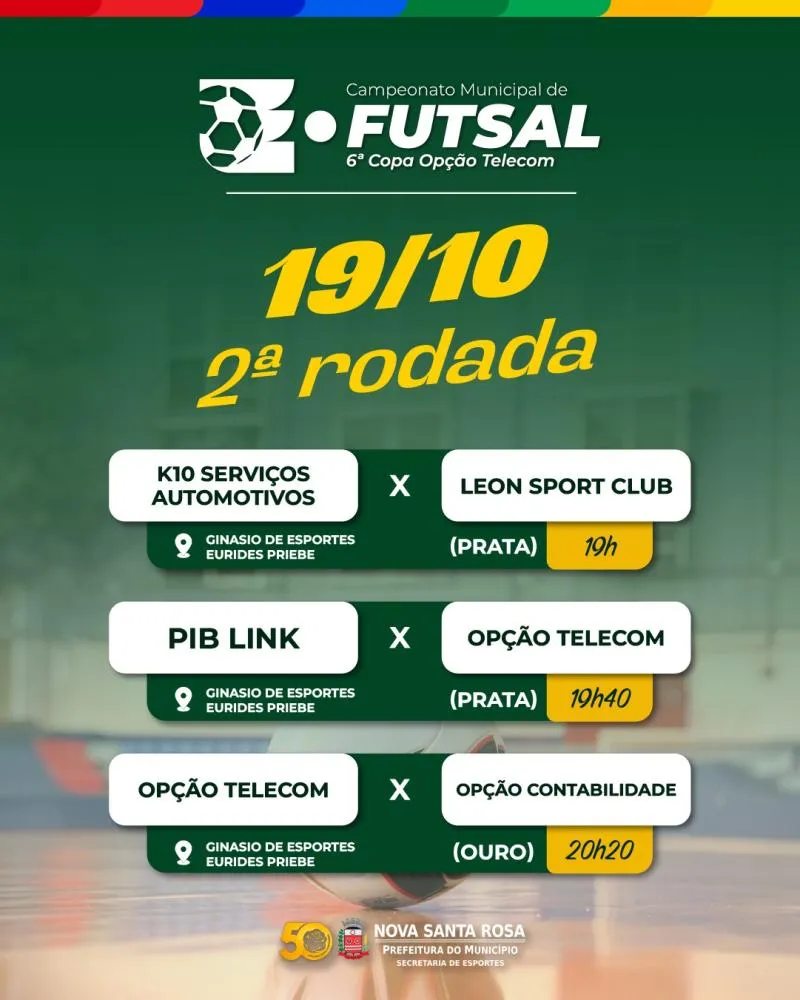 Campeonato Municipal de Futsal de Nova Santa Rosa terá três jogos pela segunda rodada nesta segunda-feira (19)