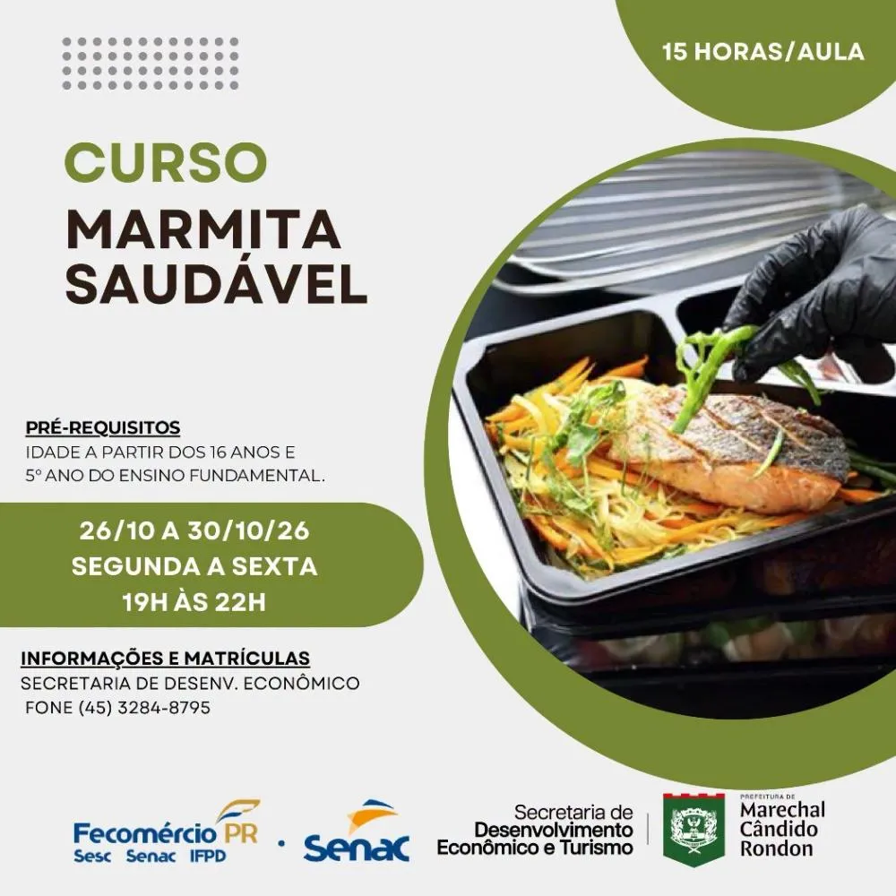 Curso gratuito de Marmita Saudável é oferecido pela prefeitura rondonense e Senac