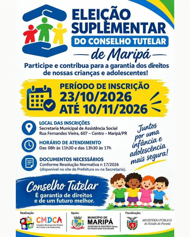 Maripá abre inscrições para eleição suplementar do Conselho Tutelar
